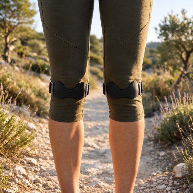 Kalensia an beiden Knien über Leggings beim Wandern